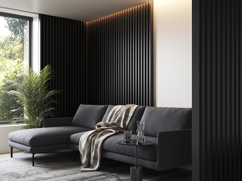 Veenred beams; decospan; astrataDecospan Astrata Slats living rooma slats; unfinished