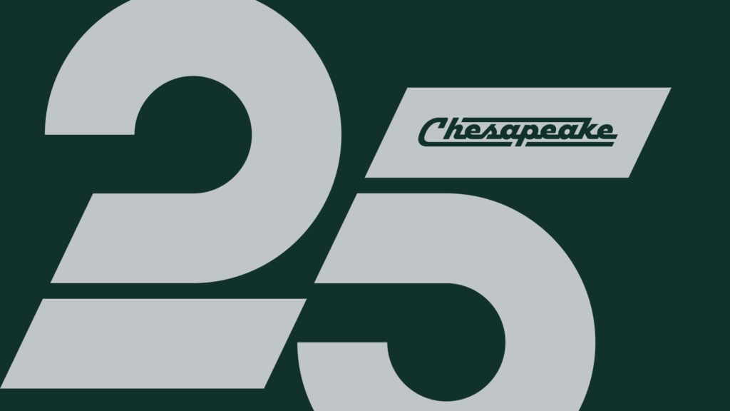 Chesapeake 25th Anniversary Logo on Green Backtound