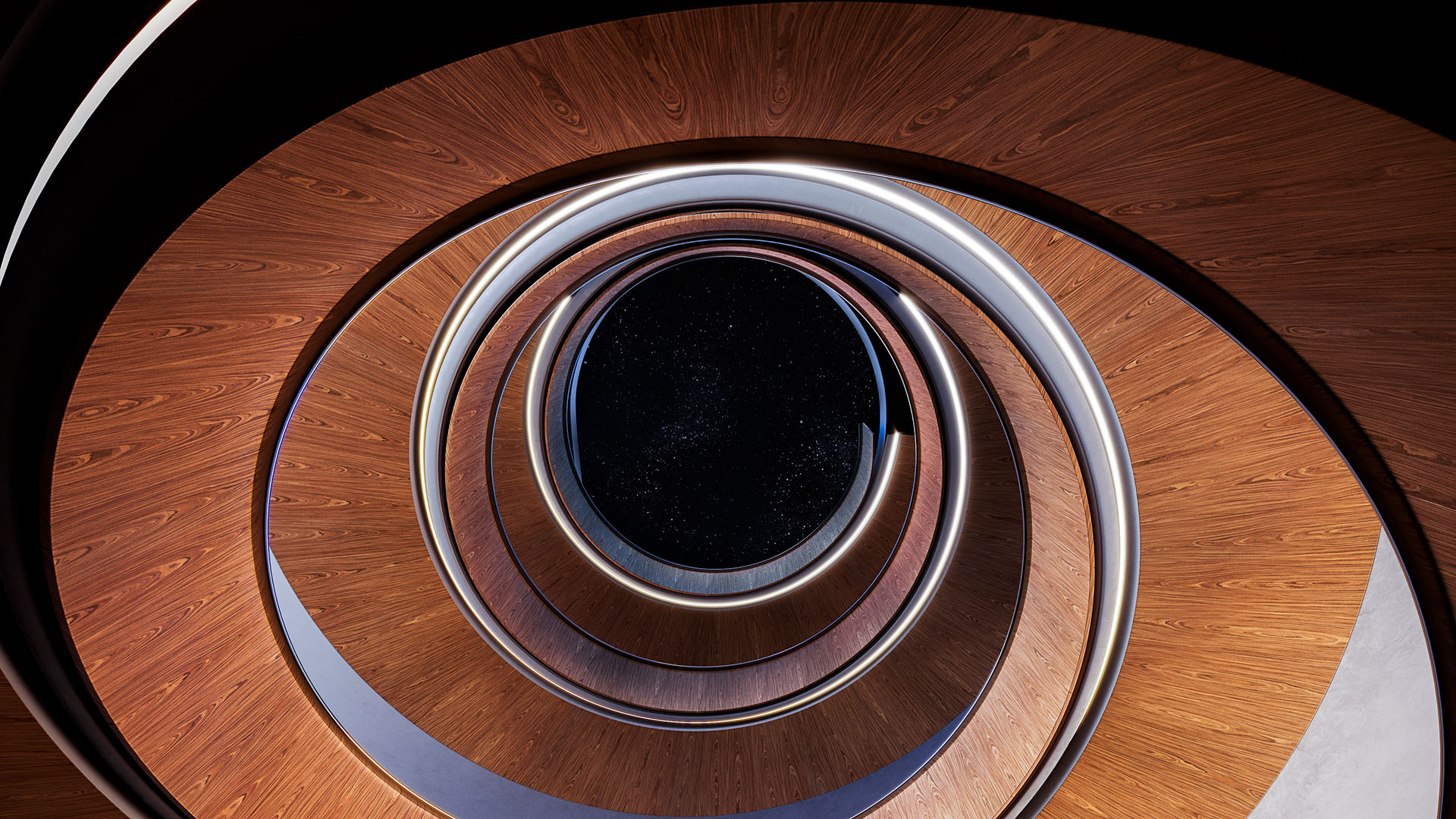 Rosewood staircase from above