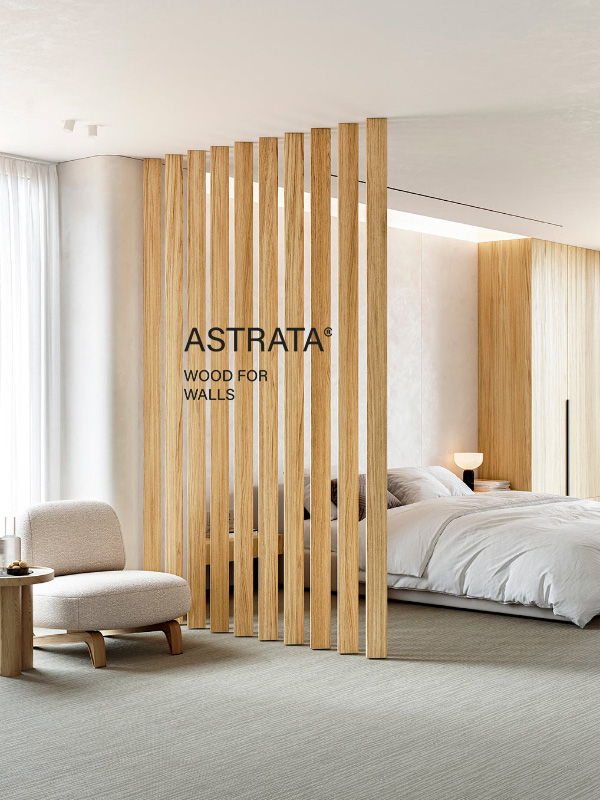 Bedroom with astrata panels with logo