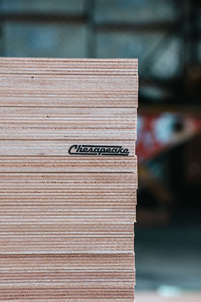 a stack of plywood with the chesapeake plywood logo